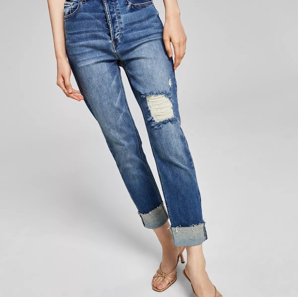 AND NOW THIS Women's High-Rise Vintage Straight Button Cuffed Jeans Size 28 - Picture 3 of 14